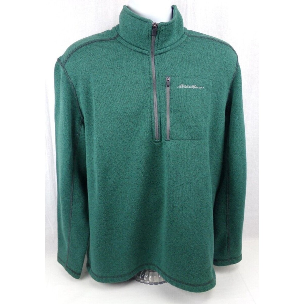 Eddie Bauer 1/4 Zip Fleece Sweater XL Green Mock Zip Pocket